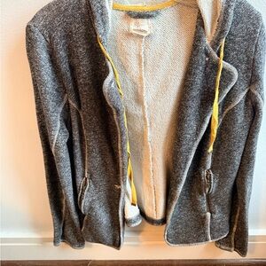 Andrea Jovine Gray Zip Hoodie Jacket Yellow Trim Casual Lounge Jacket
